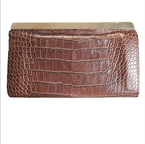 Abas Brown Crocodile Embossed Wallet with Silver Accent - Picture 2 of 3